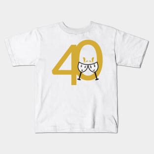 40th Birthday Large Numbers and Cute Wine Glasses Kids T-Shirt